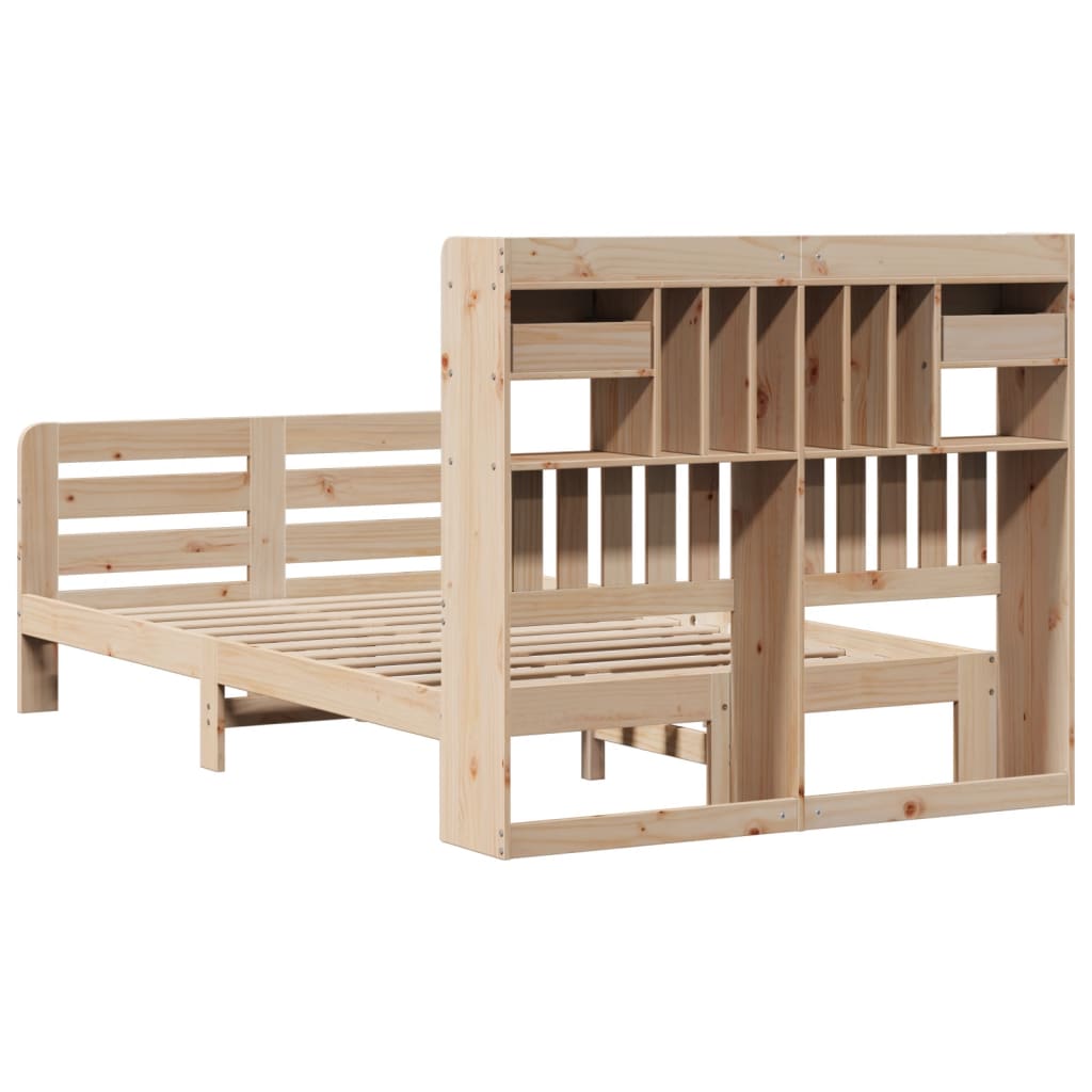 Seng med bokhylle uten madrass 135x190 cm heltre furu