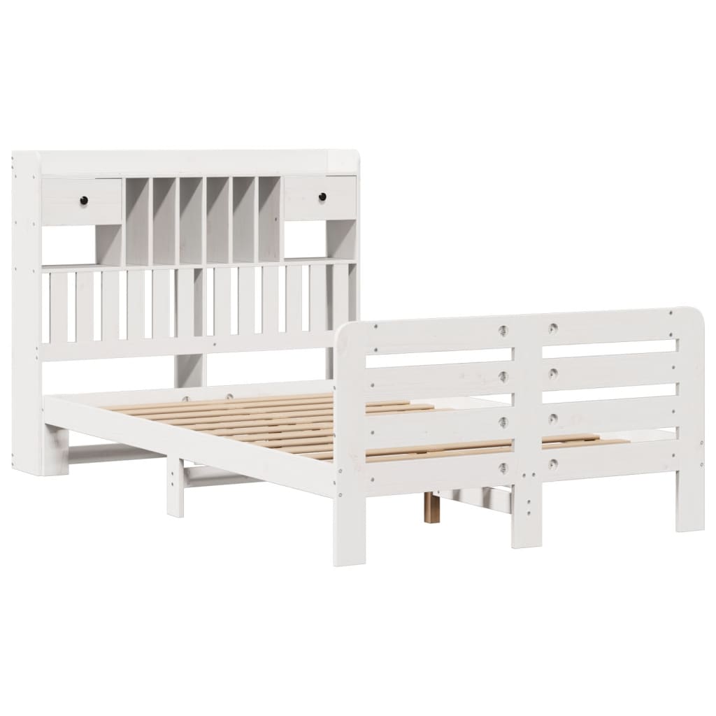 Seng med bokhylle uten madrass hvit 135x190 cm heltre furu