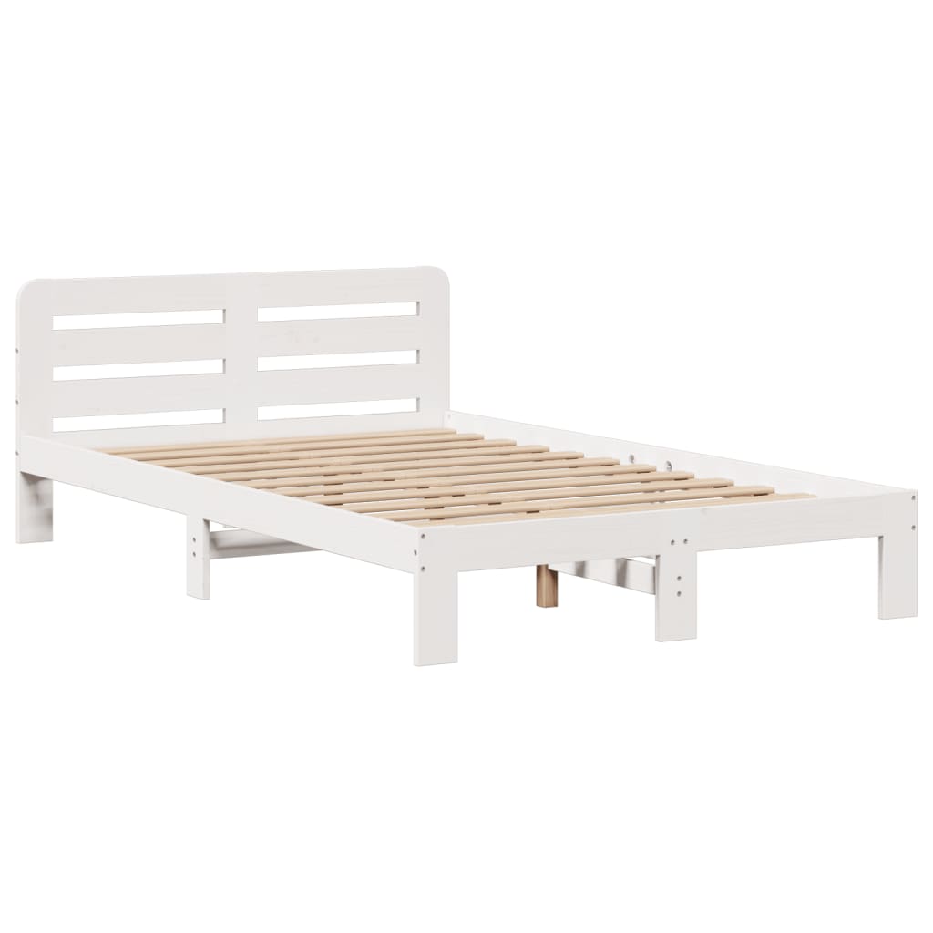 Seng med bokhylle uten madrass hvit 135x190 cm heltre furu