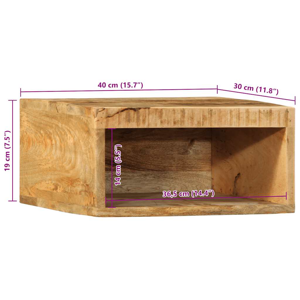 Veggmontert TV-benk 40x30x19 cm grovt heltre mangotre