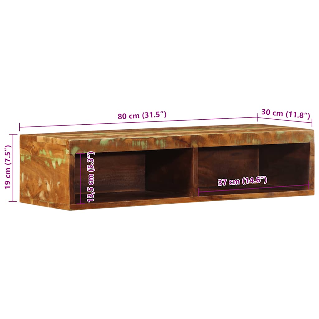 Veggmontert TV-benk 80x30x19 cm gjenvunnet heltre