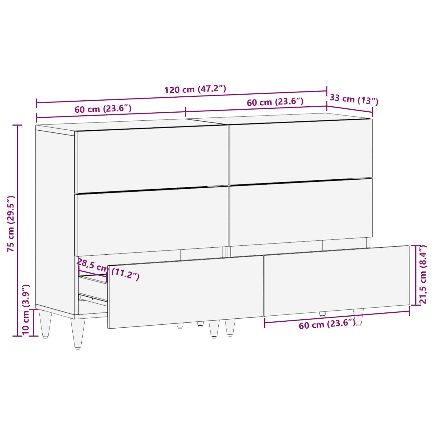 Oppbevaringsskap 2 stk. 120 x 33 x 75 cm Massiv mango tre