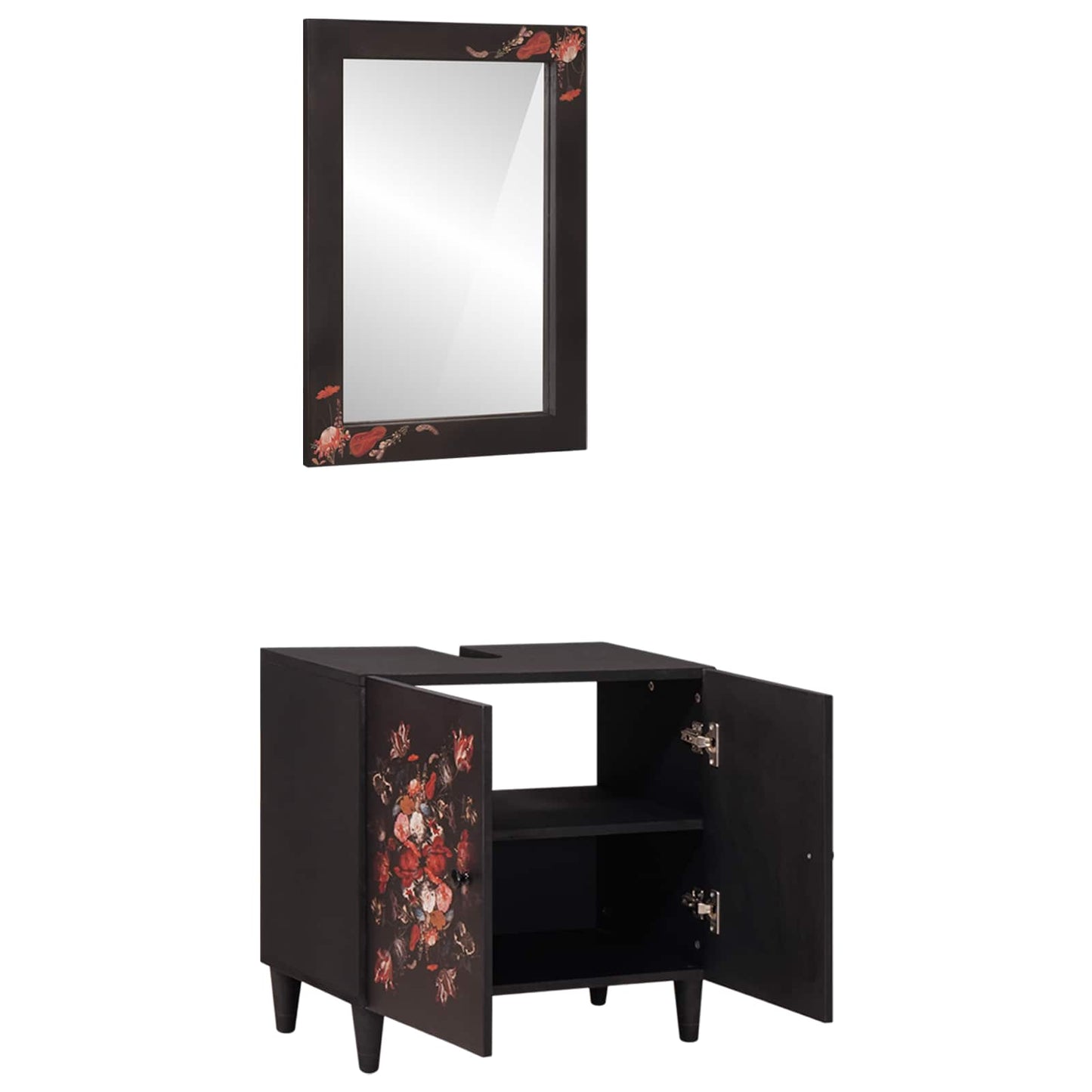 Baderomsskapsett Veggmontert med lagring 2 pcs Massiv mango tre