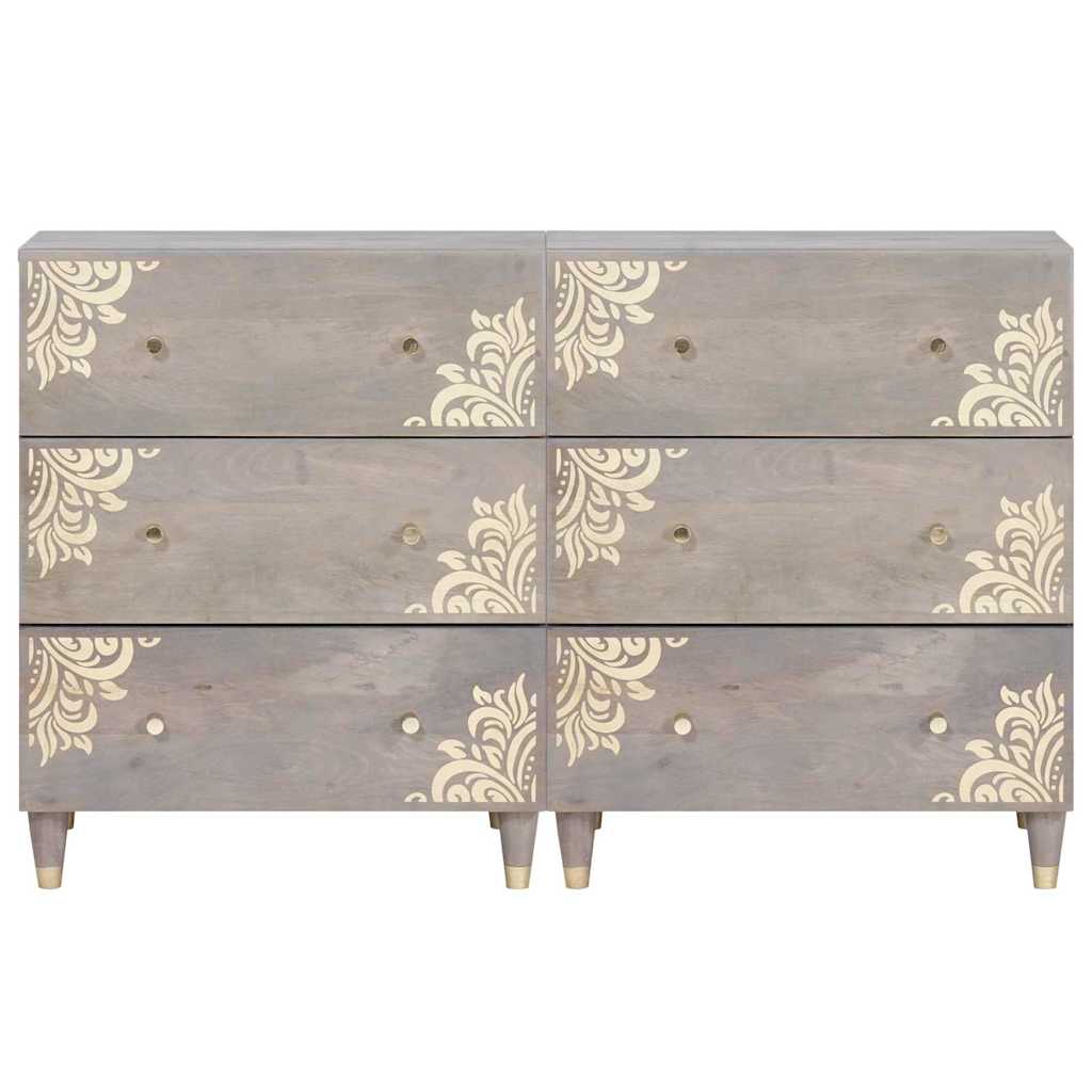 Serviesskap 2 pcs Grå 60 x 33 x 75 cm Massiv mango tre