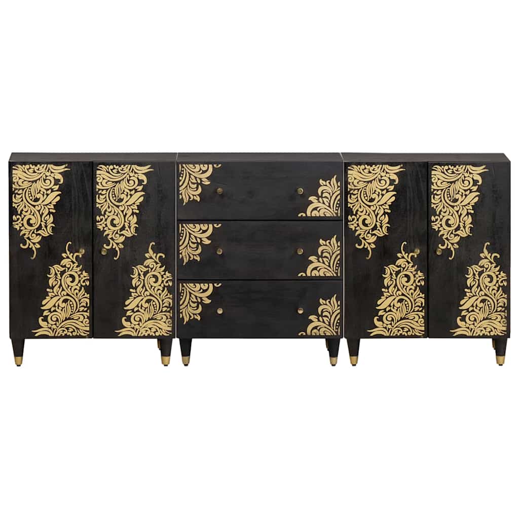 Baderomsskapsett 3 pcs Svart 180 x 33 x 75 cm Massiv mango tre