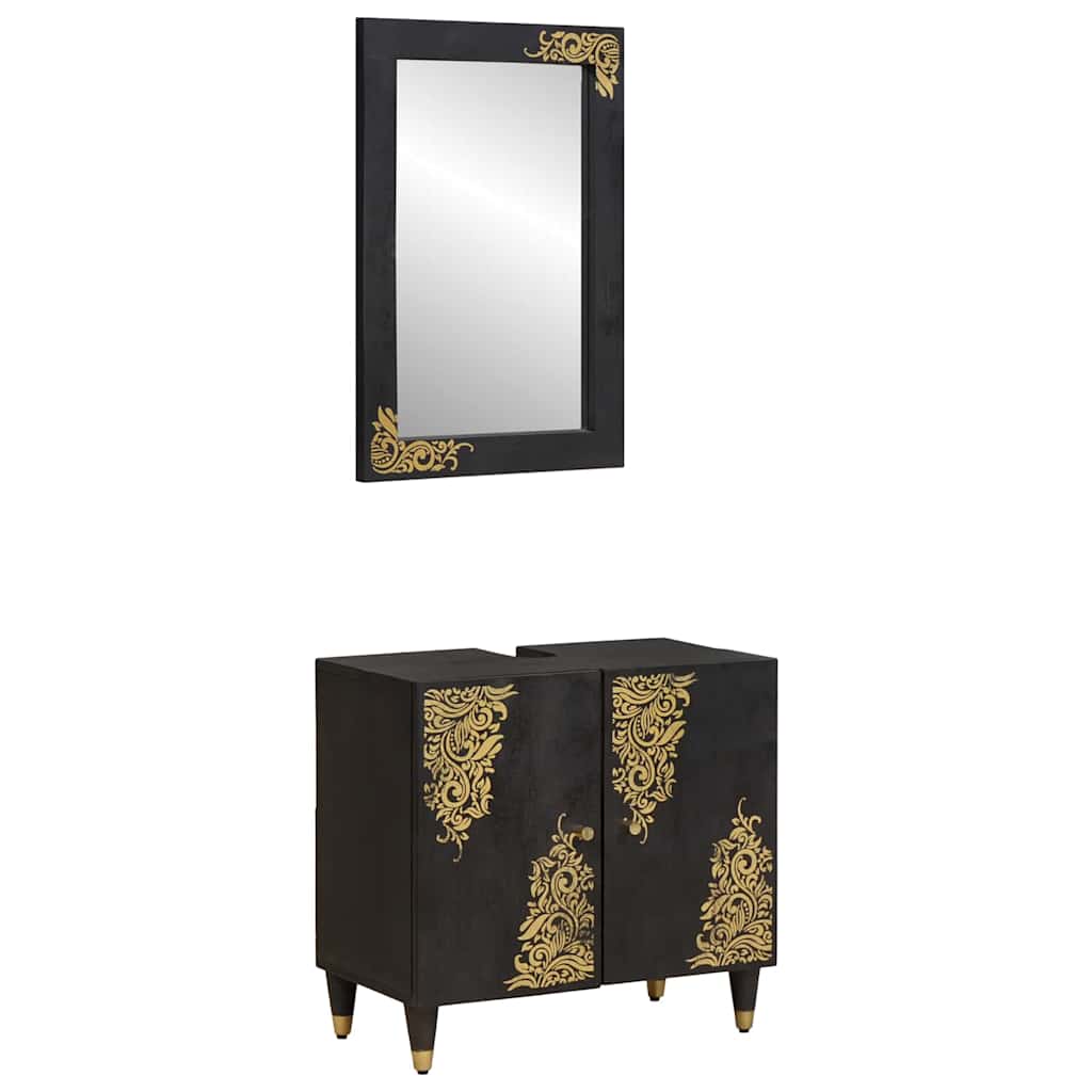Baderomsskapsett Veggmontert 2 pcs Svart Massiv mango tre