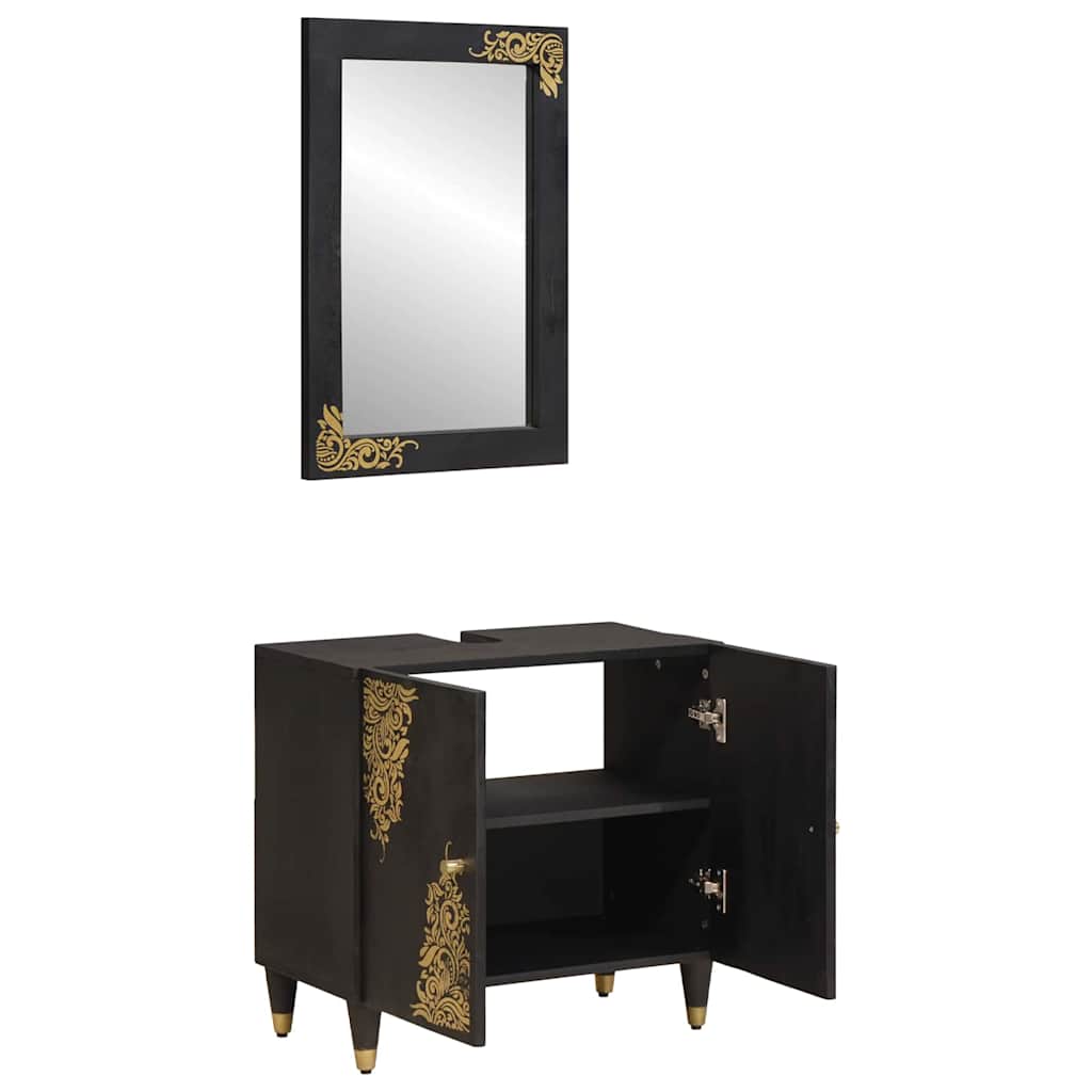 Baderomsskapsett Veggmontert 2 pcs Svart Massiv mango tre