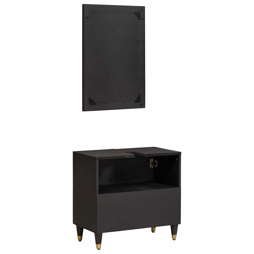 Baderomsskapsett Veggmontert 2 pcs Svart Massiv mango tre