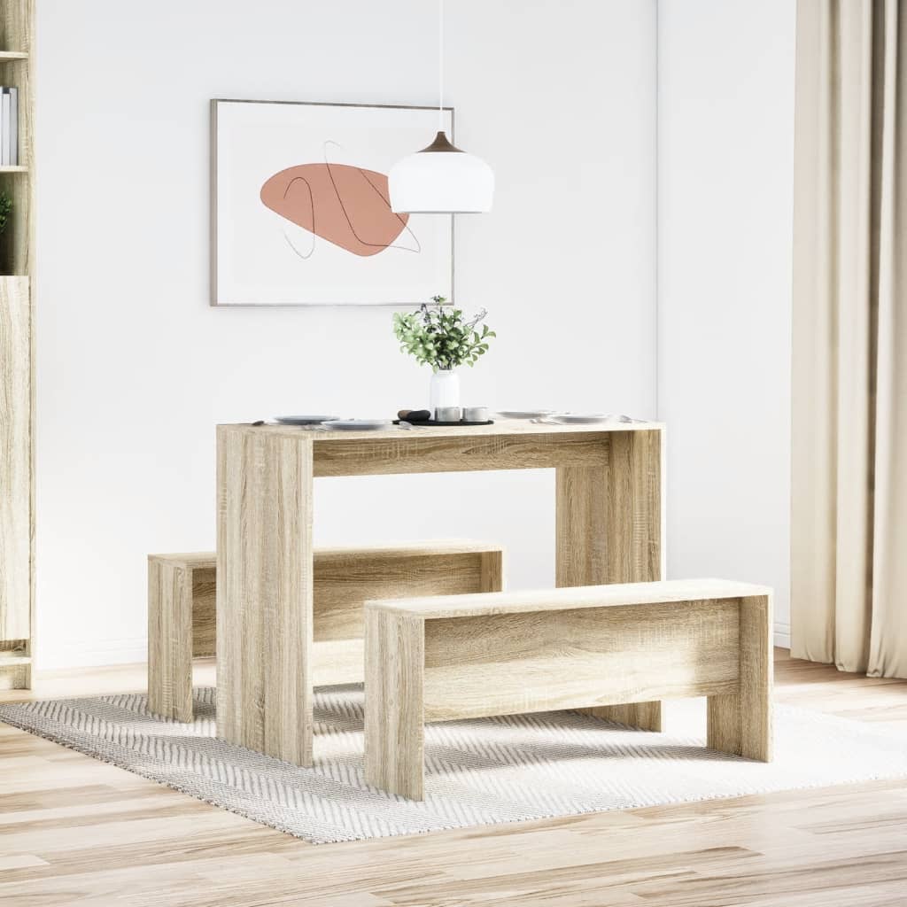 Sett med spisebord og benker 3 deler sonoma eik konstruert tre