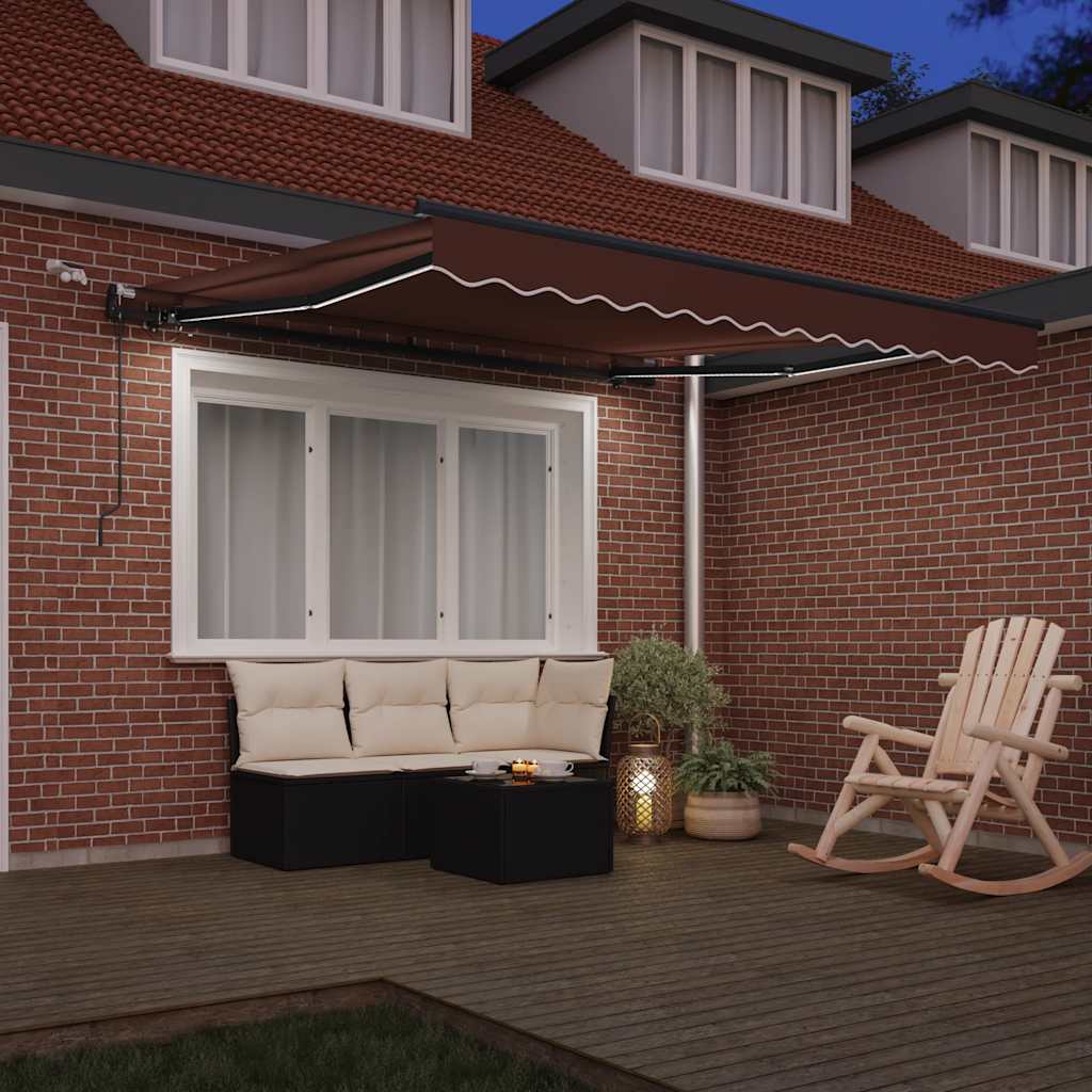 Automatisk uttrekkbar markise med LED brun 300x250 cm