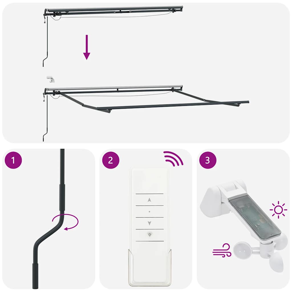 Automatisk uttrekkbar markise med LED brun 300x250 cm