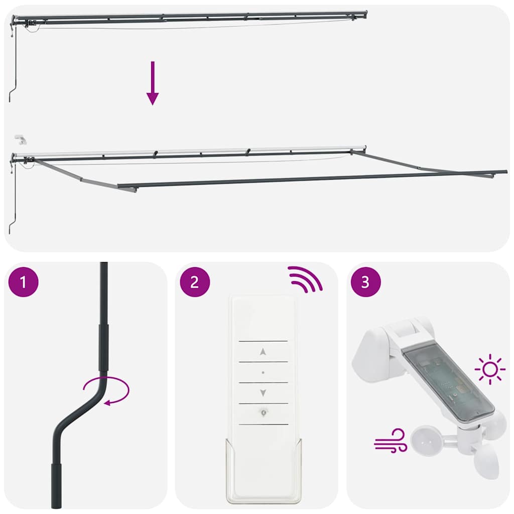 Automatisk uttrekkbar markise LED antrasitt og hvit 600x300 cm vidaXL