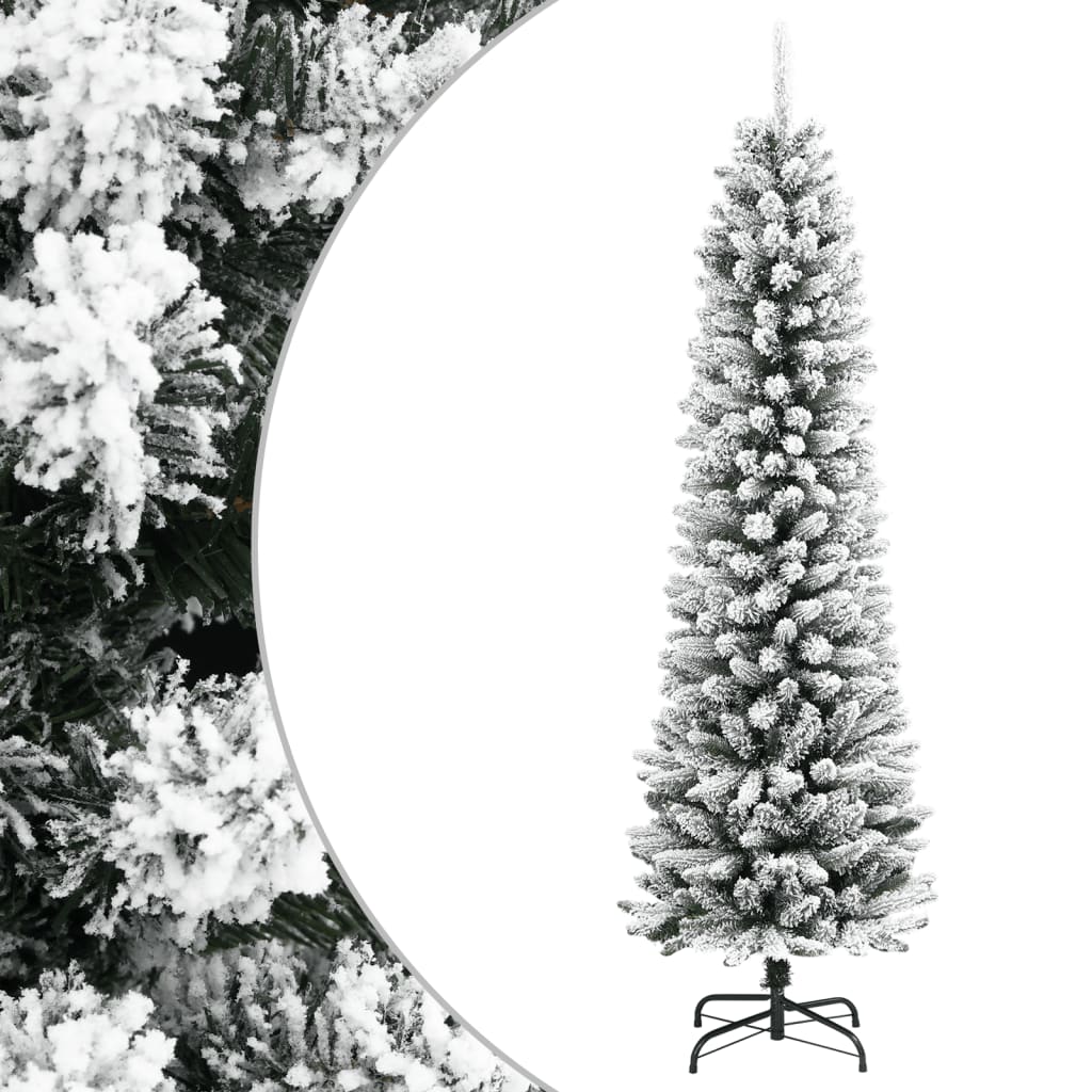 Slankt kunstig juletre med flokket snø 150 cm PVC og PE
