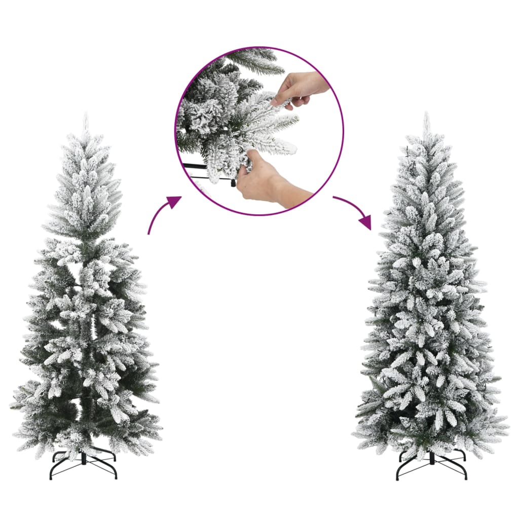 Slankt kunstig juletre med flokket snø 150 cm PVC og PE