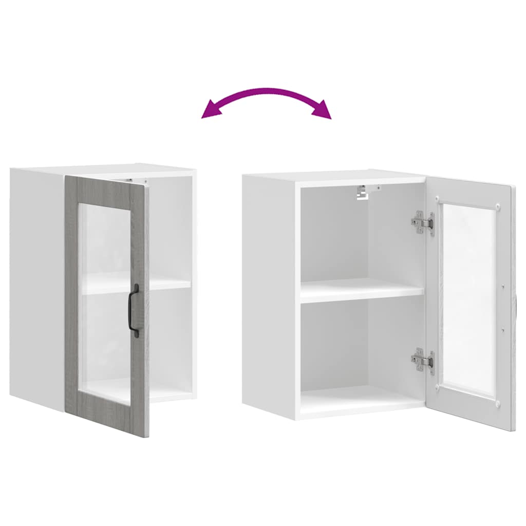 Veggmontert kjøkkenskap med glassdør Porto grå eik