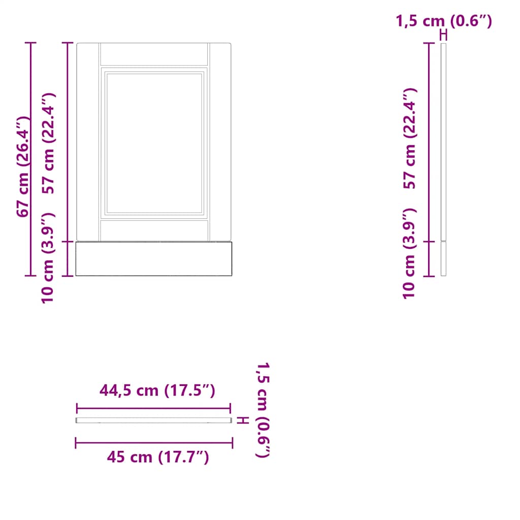 Oppvaskmaskin panel Porto brun eik 45x1,5x57 cm konstruert tre
