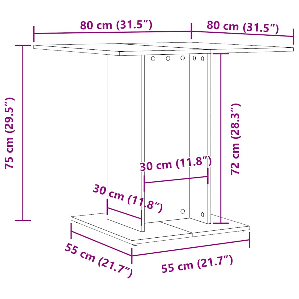 Spisebord artisan eik 80x80x75 cm konstruert tre