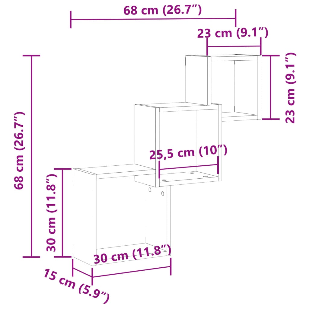 Vegghyller kubeformet gammelt tre 68x15x68 cm konstruert tre