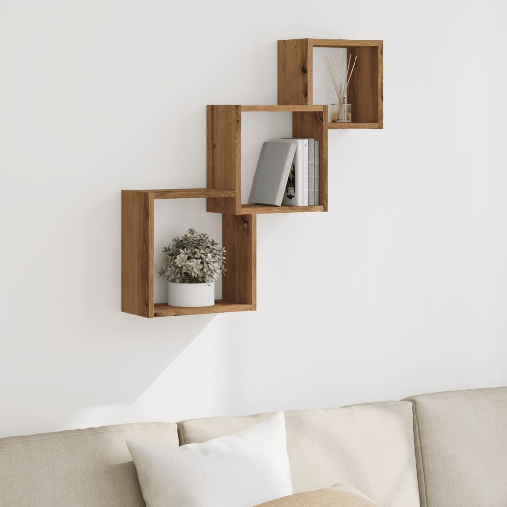 Vegghyller kubeformet artisan eik 68x15x68 cm konstruert tre