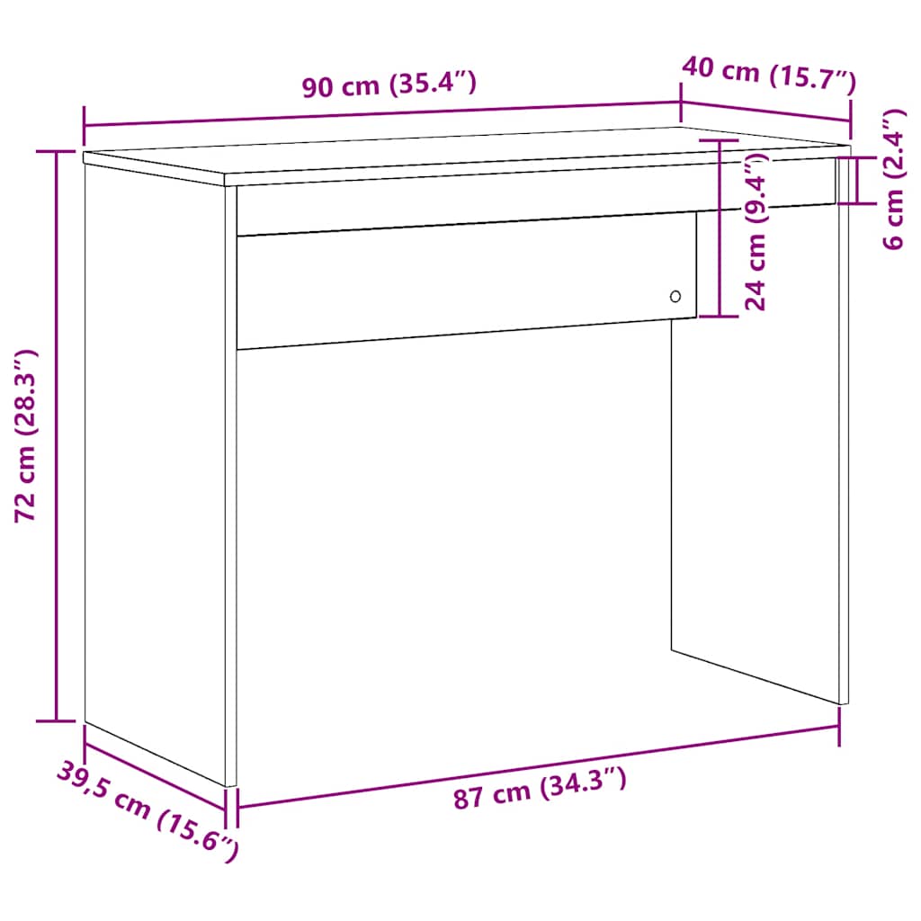 Skrivebord artisan eik 90x40x72 cm konstruert tre