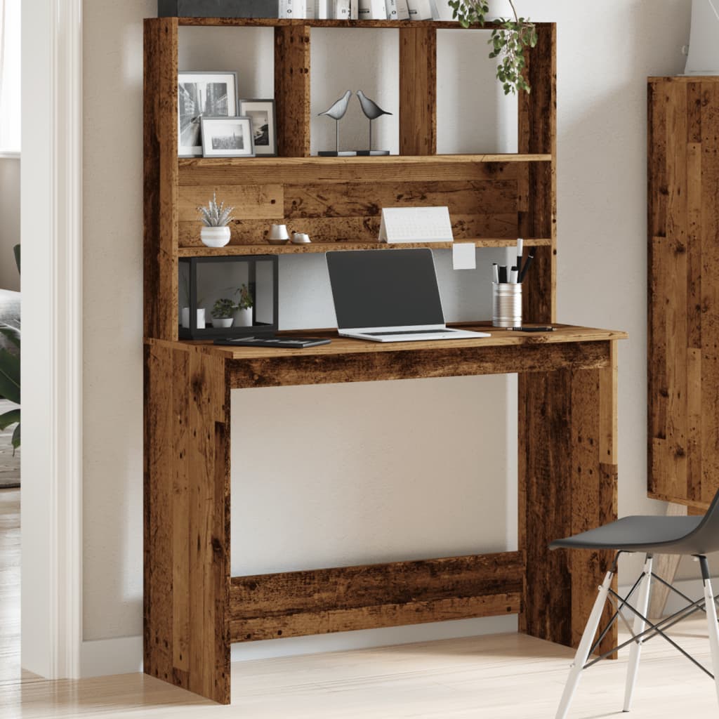 Skrivebord med hyller gammelt tre 102x45x148 cm konstruert tre