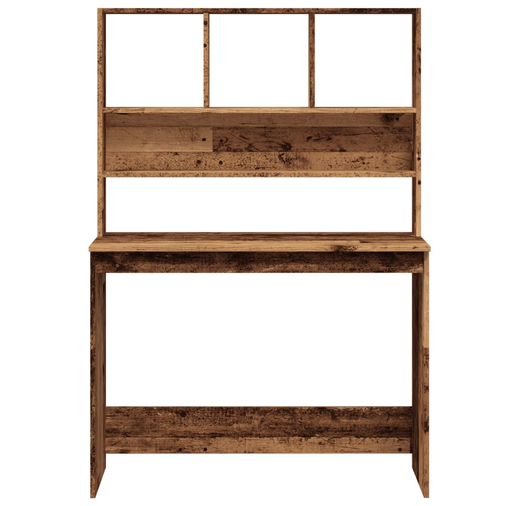 Skrivebord med hyller gammelt tre 102x45x148 cm konstruert tre