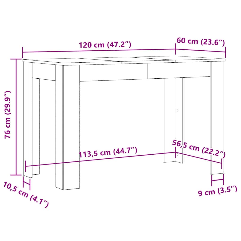 Spisebord gammelt tre 120x60x76 cm konstruert tre