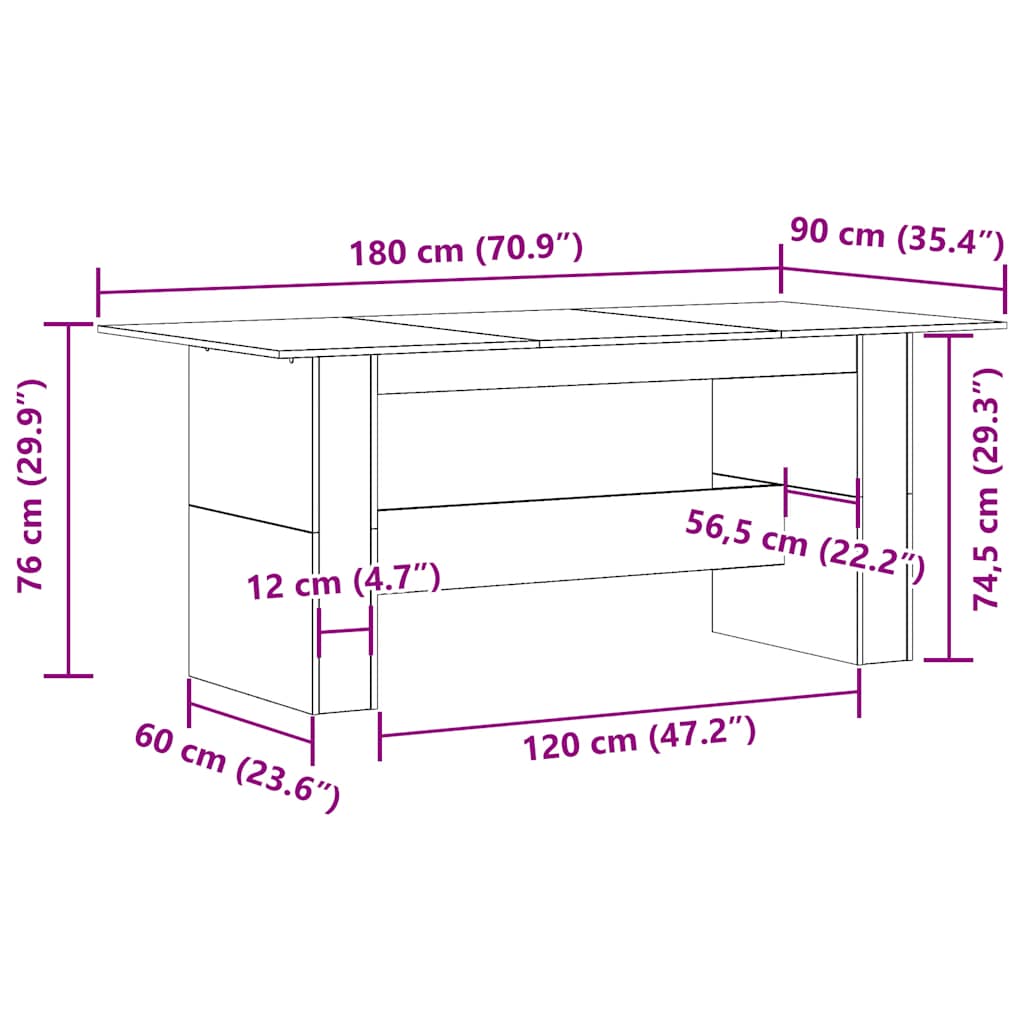 Spisebord artisan eik 180x90x76 cm konstruert tre
