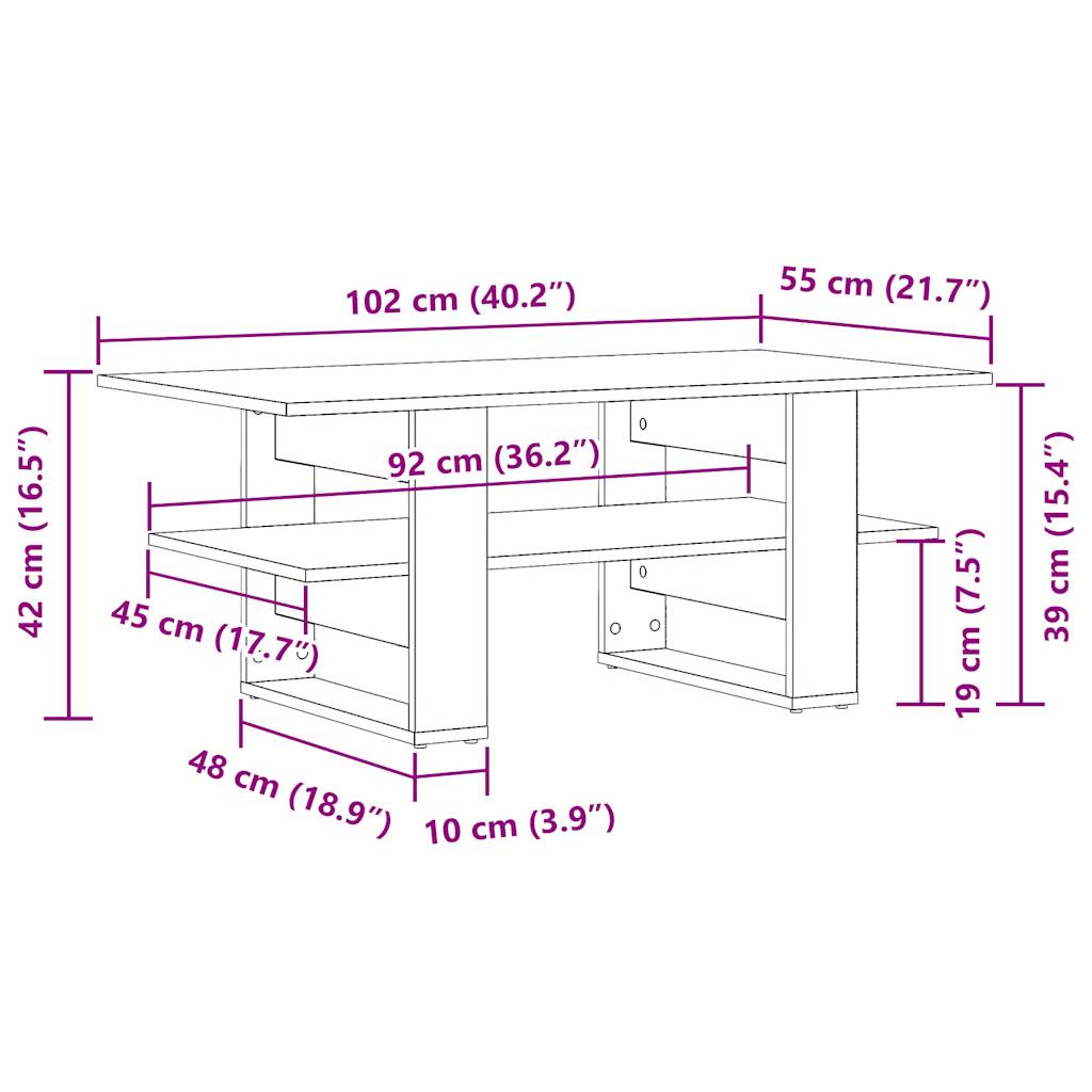 Salongbord gammelt tre 102x55x42 cm konstruert tre