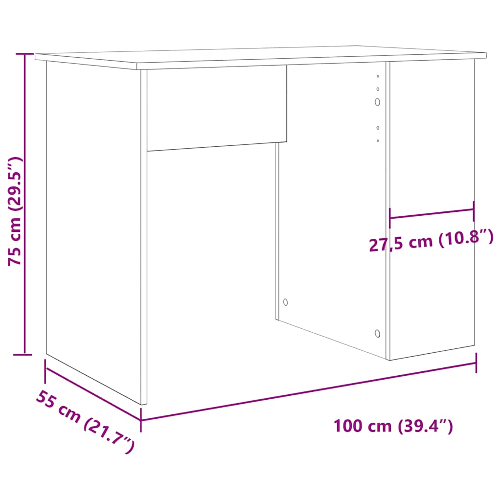 Skrivebord gammelt tre 100x55x75 cm konstruert tre