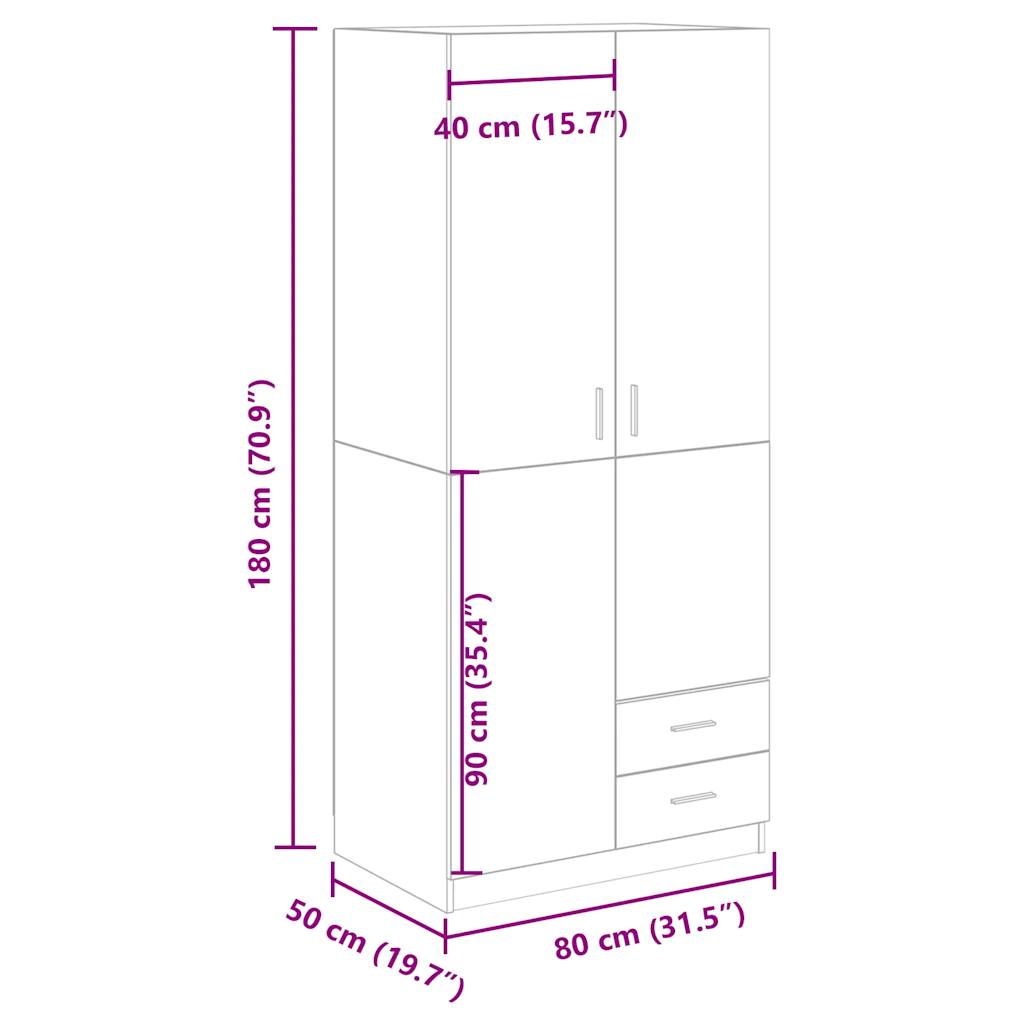 Garderobe gammelt tre 80x52x180 cm konstruert tre