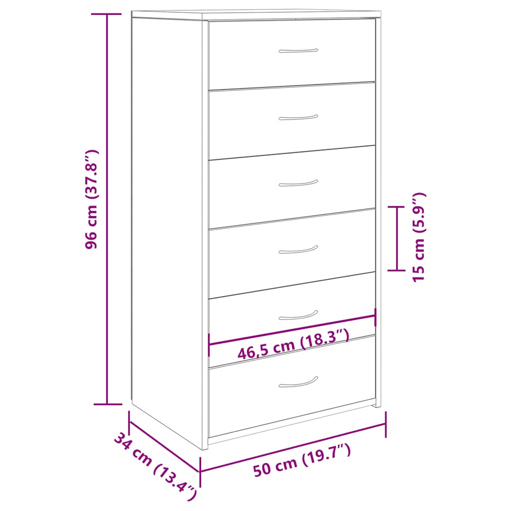 Skjenk med 6 skuffer gammelt tre 50x34x96 cm konstruert tre
