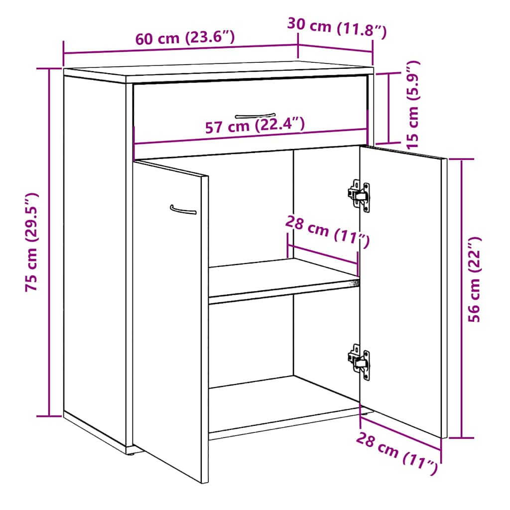Skjenk gammelt tre 60x30x75 cm konstruert tre
