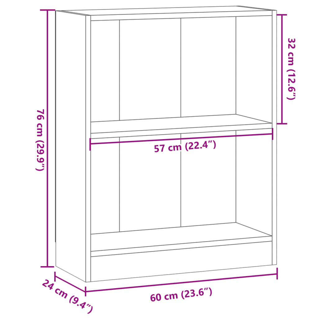 Bokhylle gammelt tre 60x24x76 cm konstruert tre