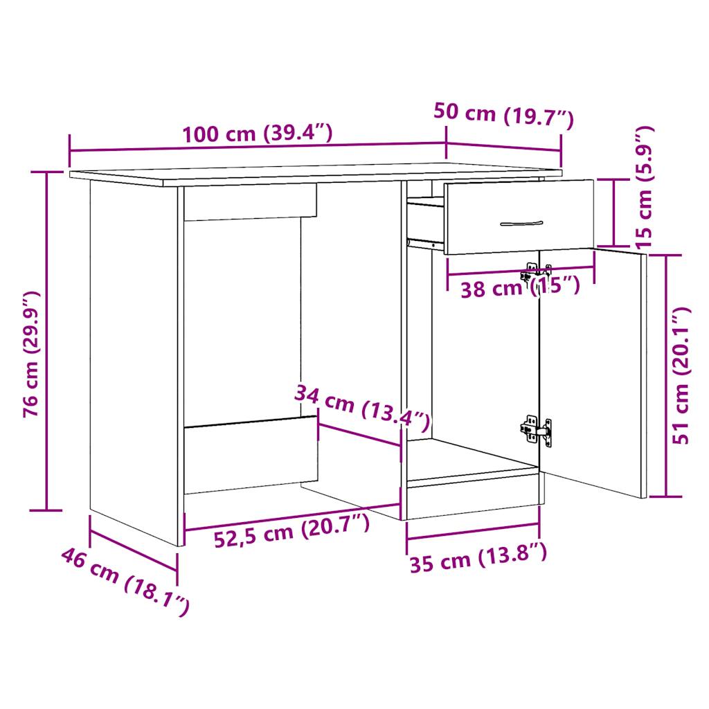 Skrivebord gammelt tre 100x50x76 cm konstruert tre
