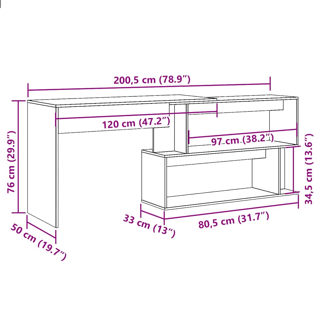 Hjørnepult artisan eik 200,5x50x76 cm konstruert tre