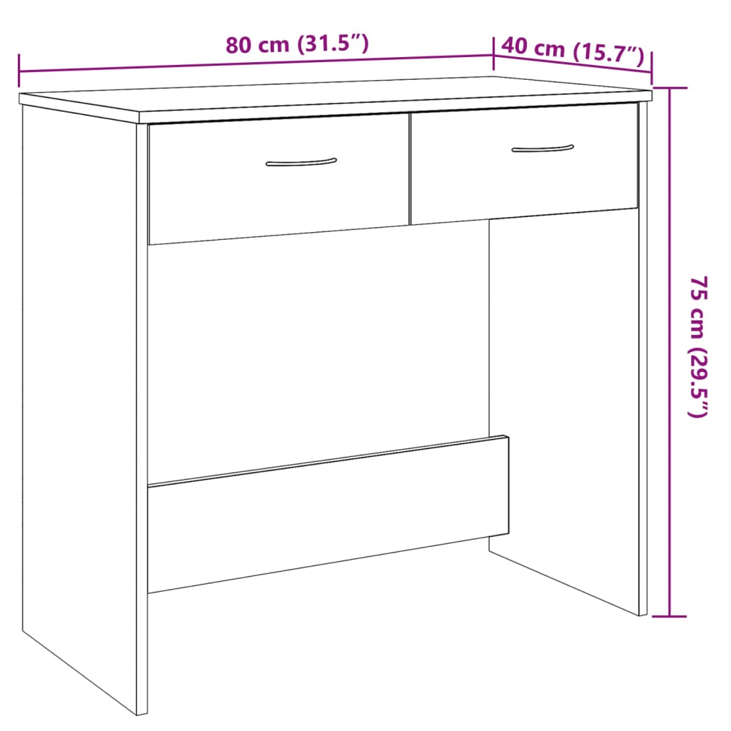 Skrivebord sonoma eik 80x40x75 cm konstruert tre