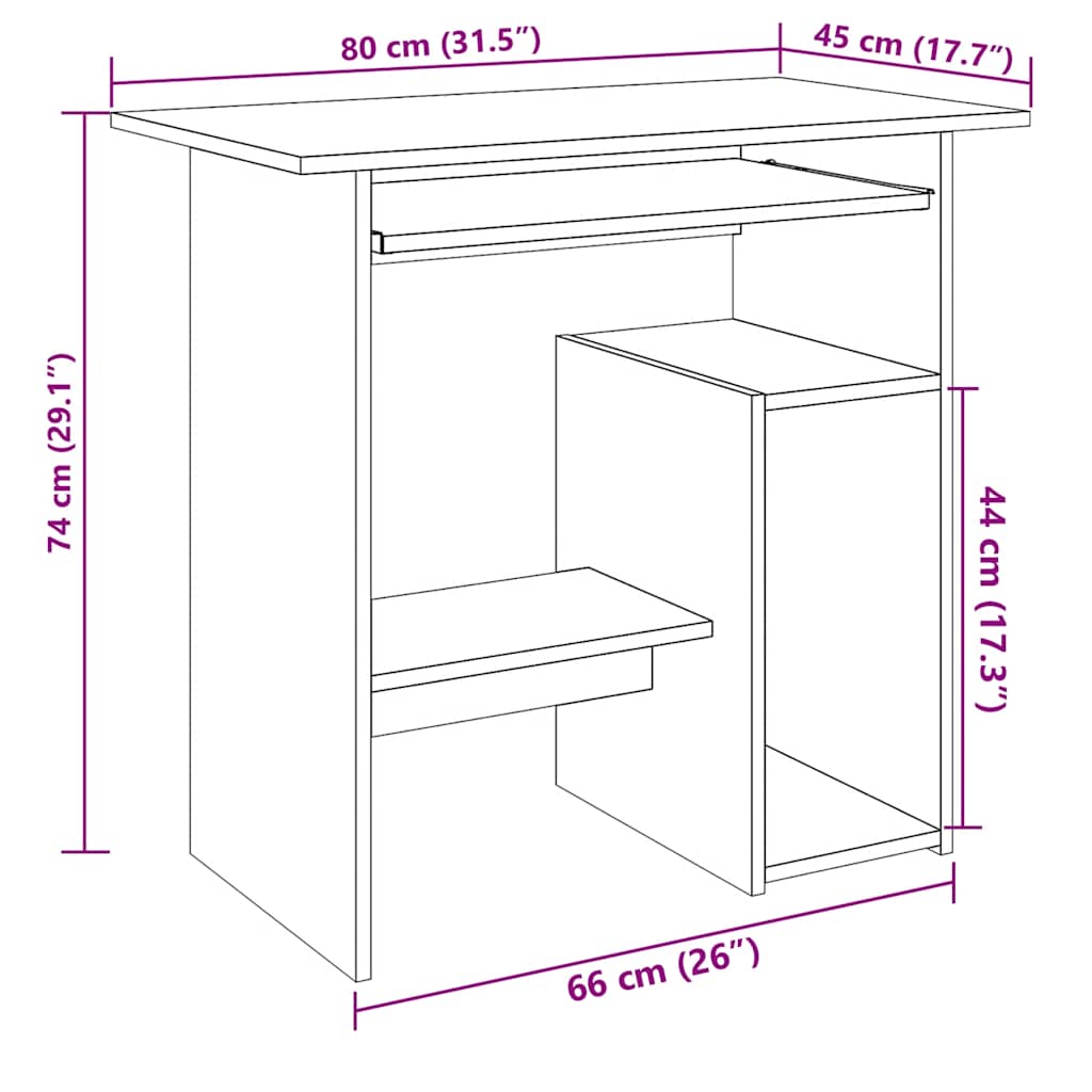 Skrivebord artisan eik 80x45x74 cm konstruert tre