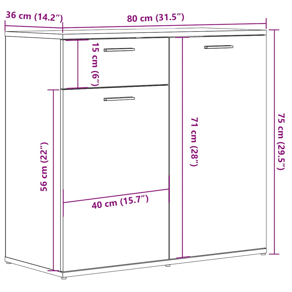 Skjenk artisan eik 80x36x75 cm konstruert tre