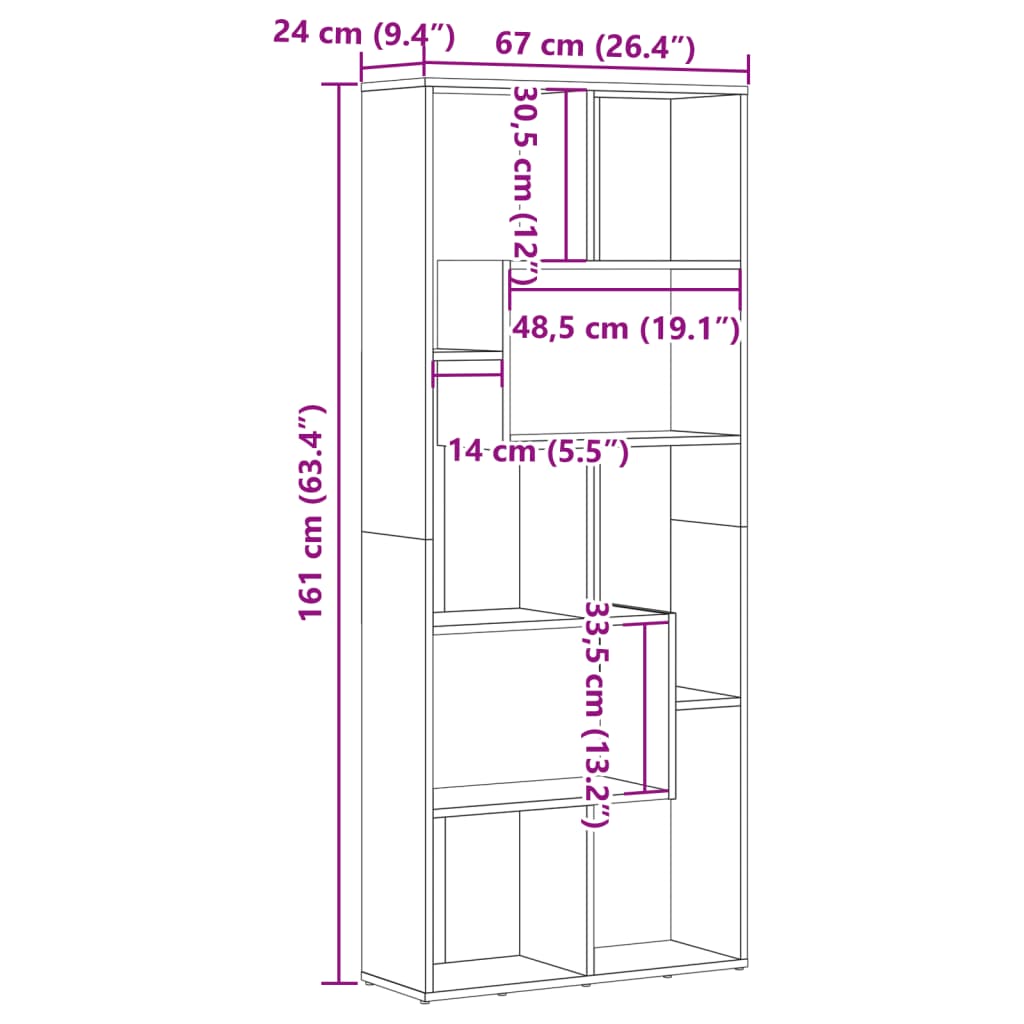 Bokhylle gammelt tre 67x24x161 cm konstruert tre