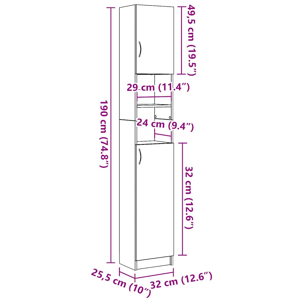 Baderomsskap håndverkseik 32x25,5x190 cm konstruert tre