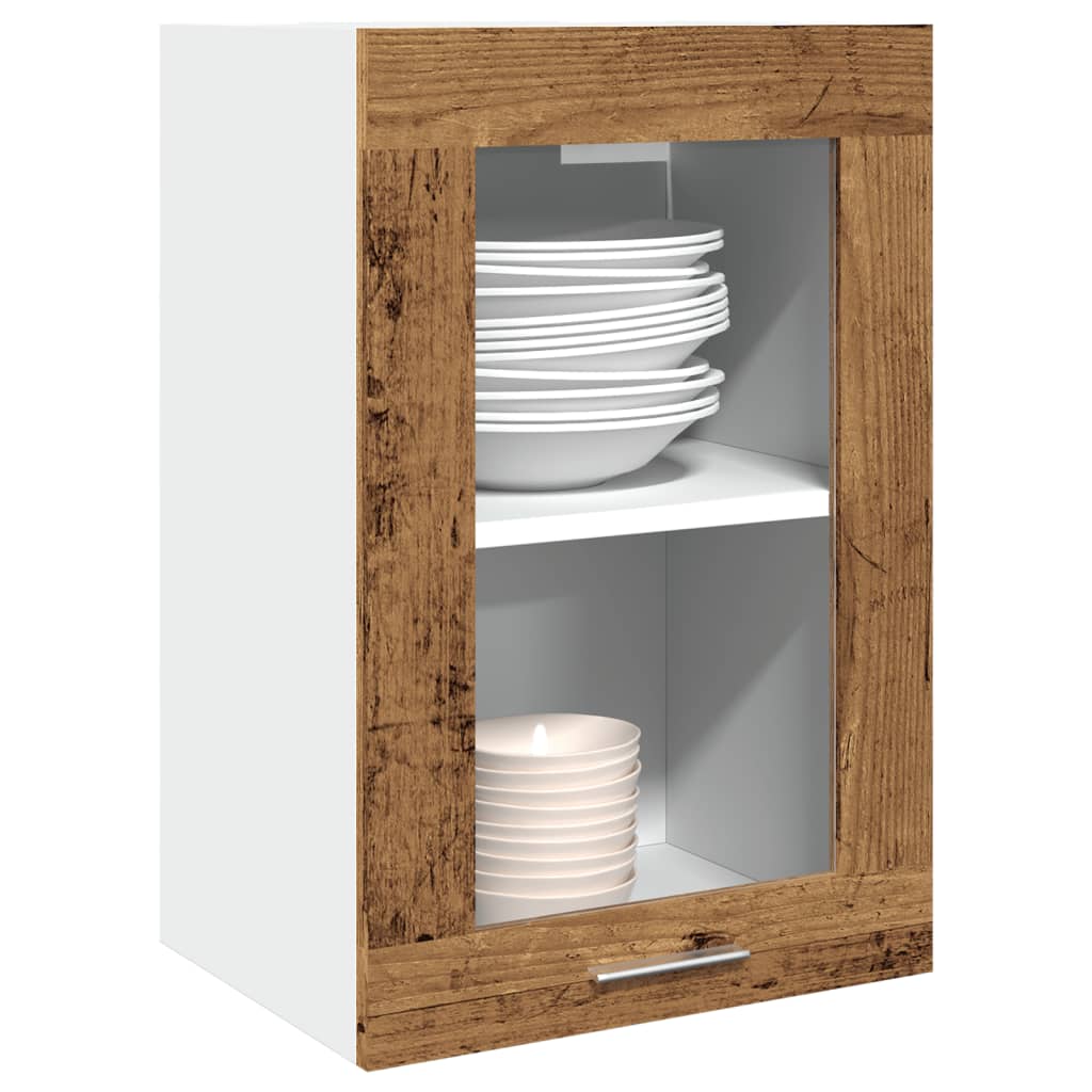 Hengende skap glass "Lyon" gammelt tre 40x31x60 cm