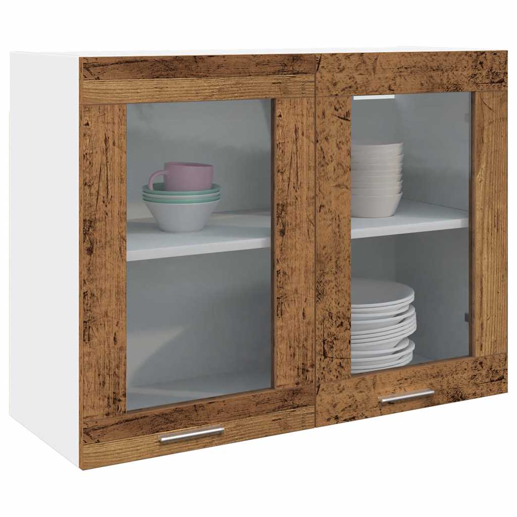 Vegghengt glasskap "Lyon" gammelt tre 80x31x60 cm