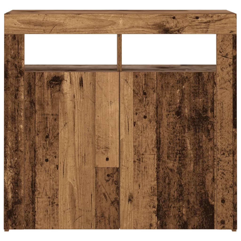 Skjenk med LED-lys gammelt tre 80x35x75 cm konstruert tre