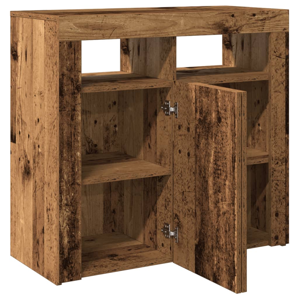 Skjenk med LED-lys gammelt tre 80x35x75 cm konstruert tre