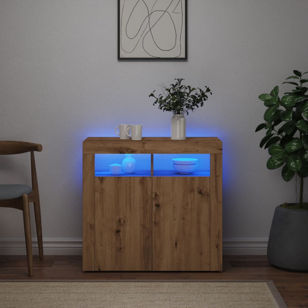 Skjenk med LED-lys artisan eik 80x35x75 cm konstruert tre