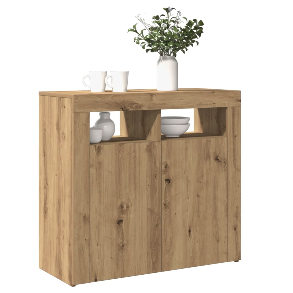 Skjenk med LED-lys artisan eik 80x35x75 cm konstruert tre