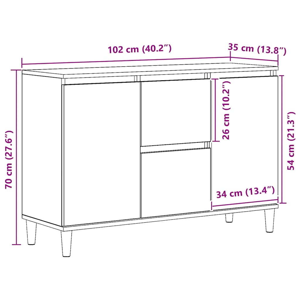Skjenk artisan eik 102x35x70 cm konstruert tre