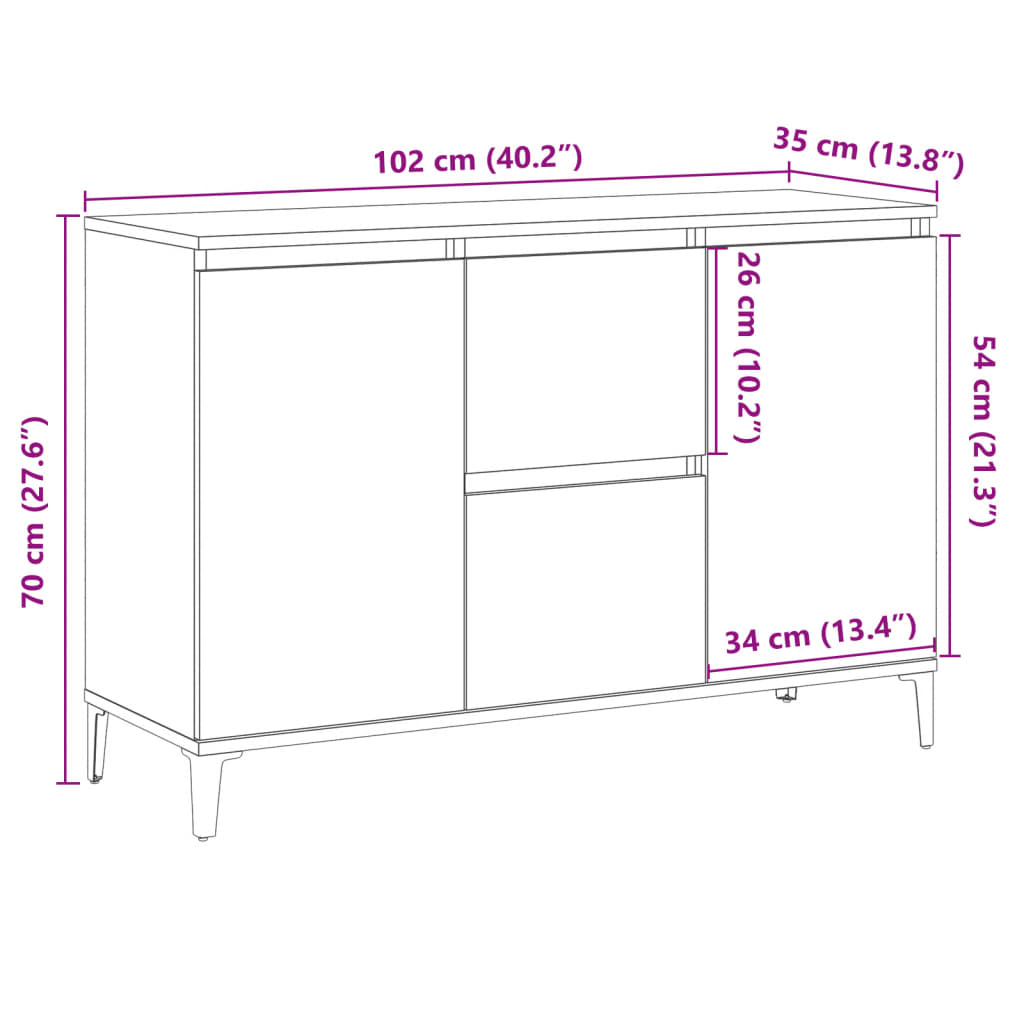 Skjenk gammelt tre 102x35x70 cm konstruert tre