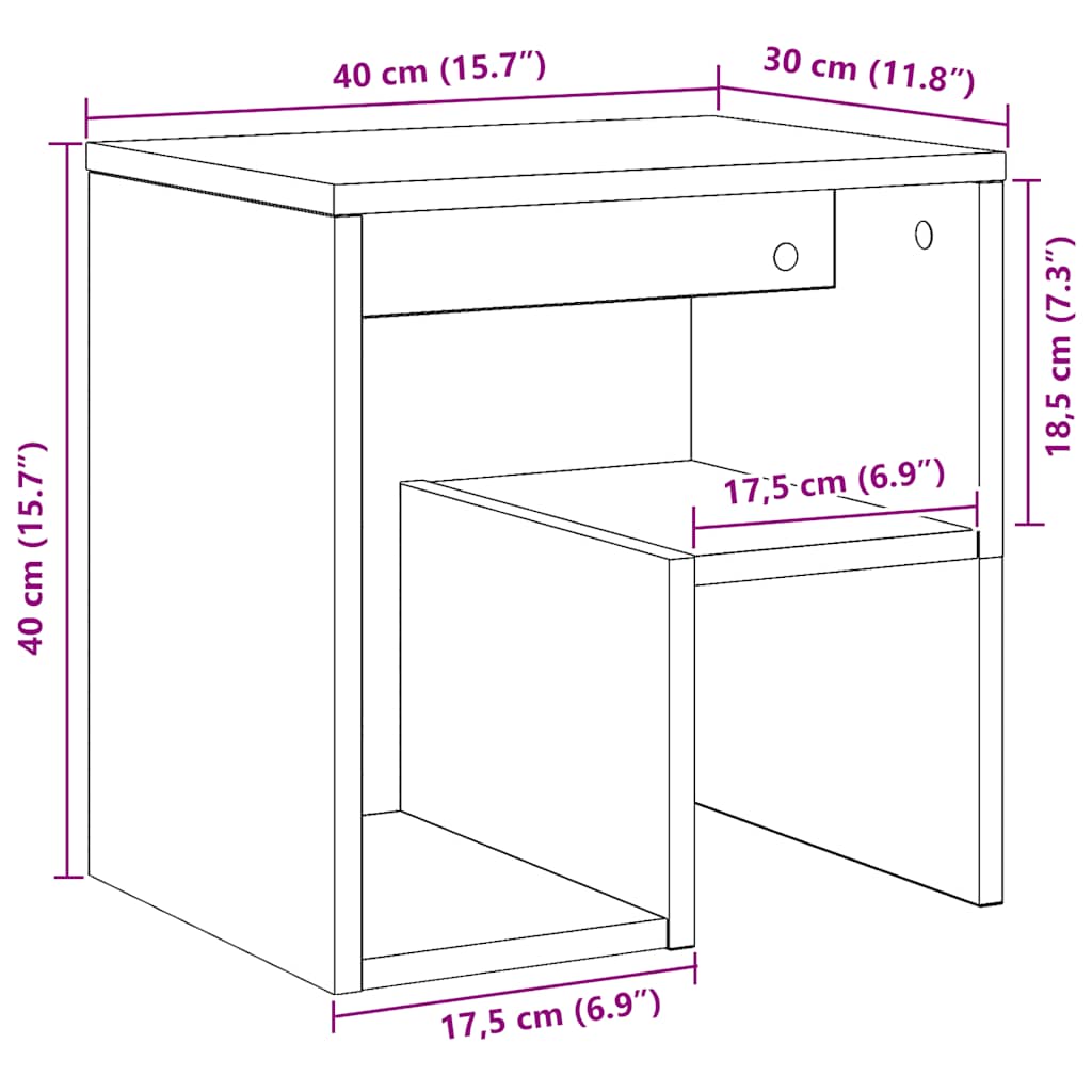Nattbord 2 stk artisan eik 40x30x40 cm konstruert tre
